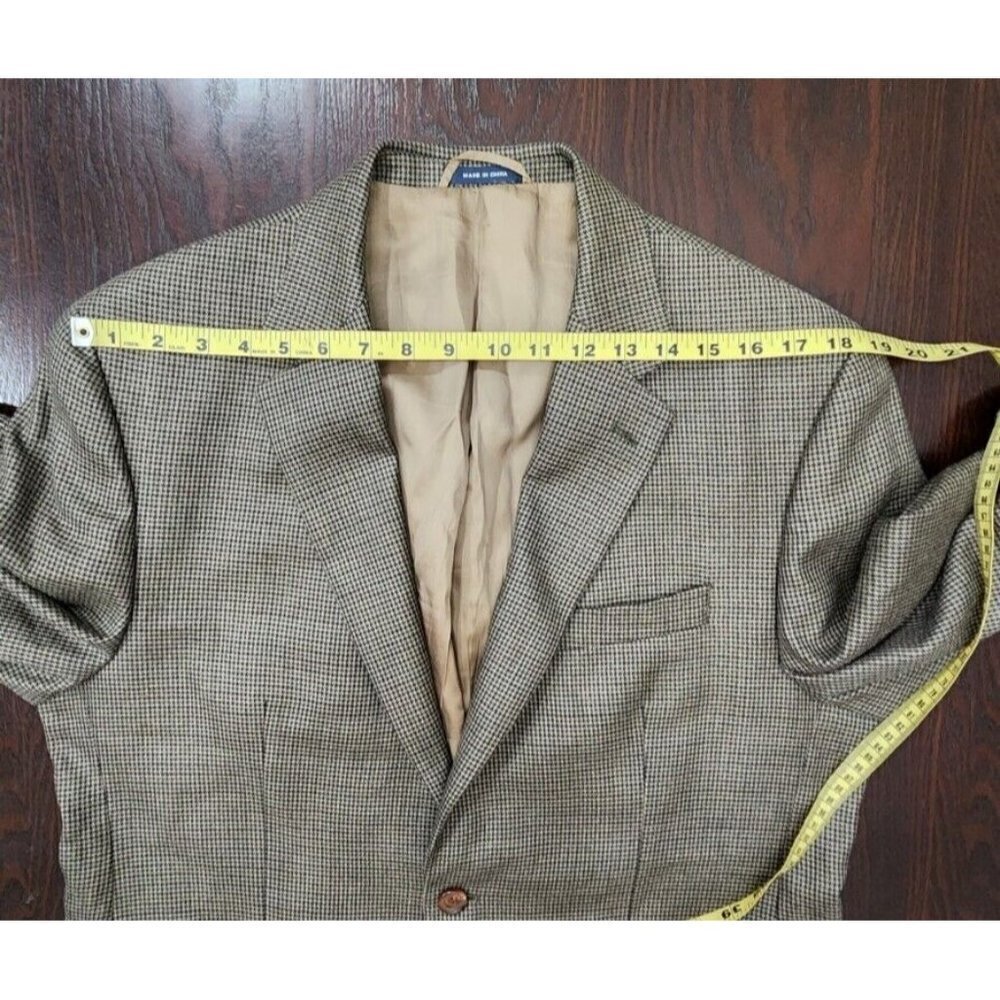 Ralph Lauren Mens Blazer Jacket Single Breasted 42R Houndstooth Brown Silk Blend - Picture 9 of 16